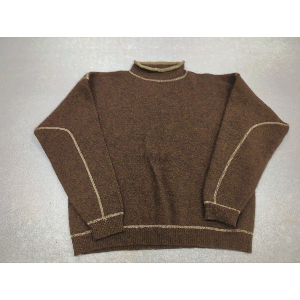 Vtg JJ Farmer Shetland Wool Sweater Mens L Brown Grandpa Mockneck Earthy Boxy